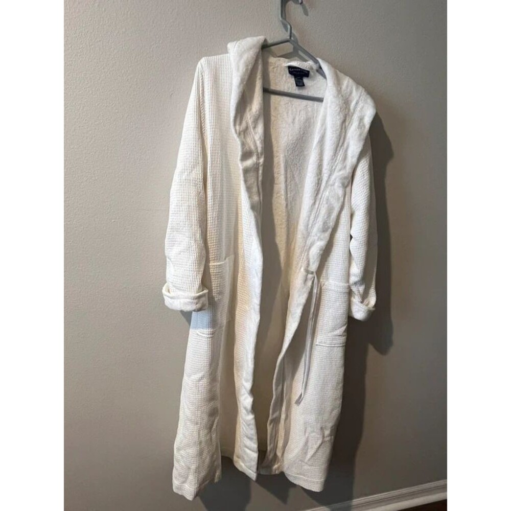 Charter Club Intimates White Waffle Knit Hooded Robe Size L